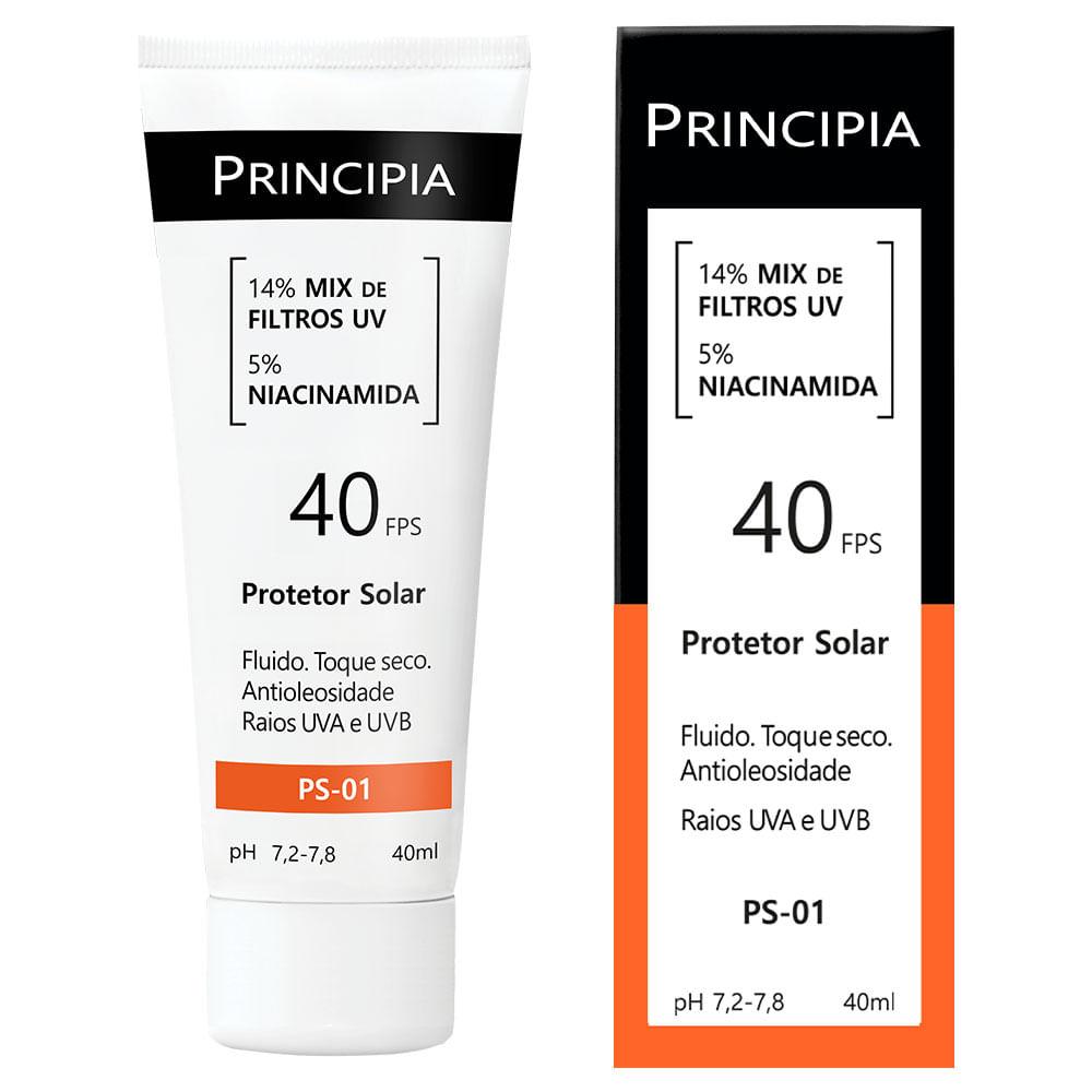 Protetor Solar Facial Principia PS-01 FPS 40 40ml – Proteção UVA/UVB, Toque Seco, Oil Control e Uso Diário