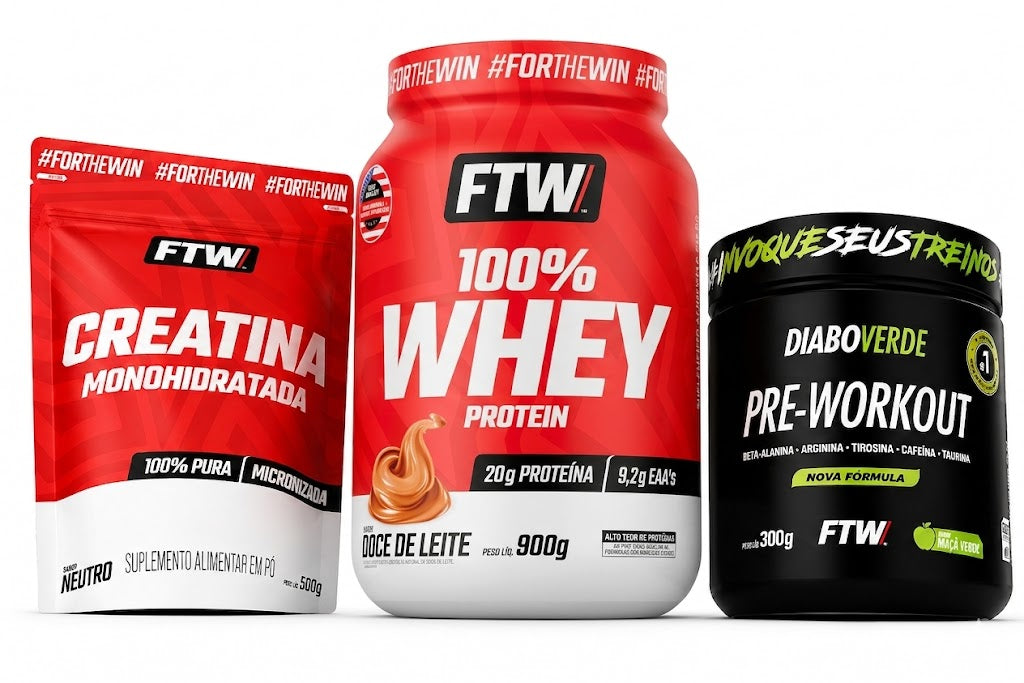Kit FTW (Creatina Refil, Whey Doce de Leite e Pré-treino)