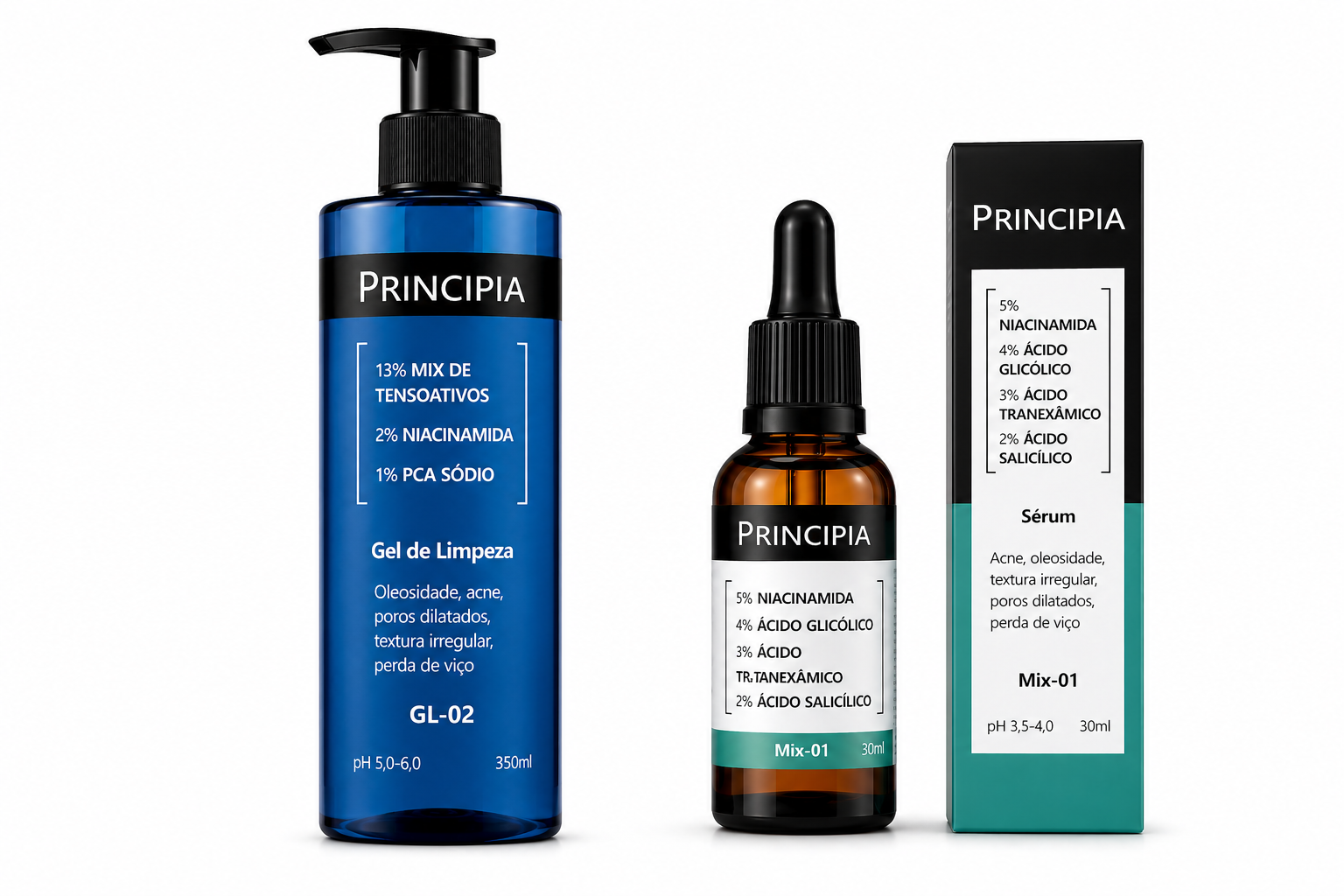 Kit Principia Antiacne: Gel Limpeza GL-02 + Sérum Mix-01 - Controle de Oleosidade e  Acne