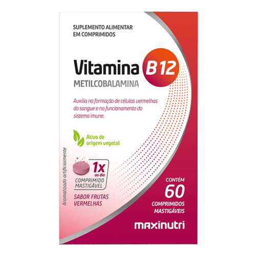 VITAMINA B12 MASTIGÁVEL – 60 COMPRIMIDOS – ENERGIA, MEMÓRIA E SISTEMA NERVOSO