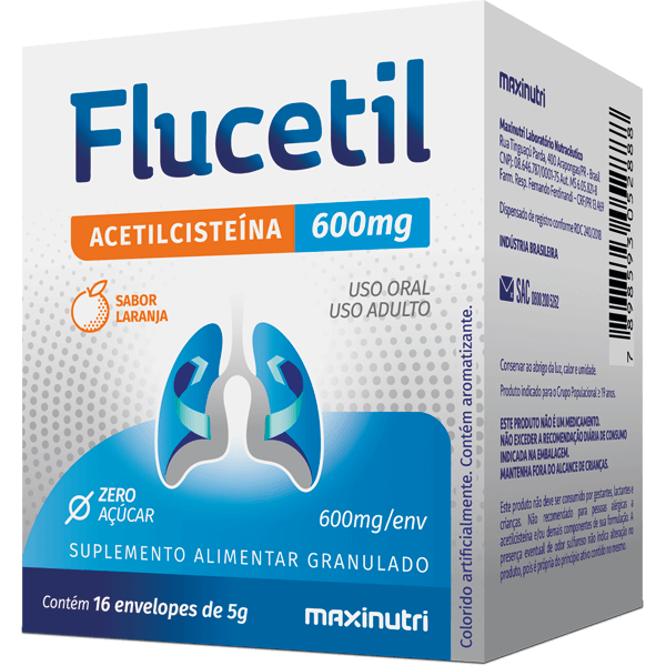 FLUCETIL 600MG GRANULADO – 16 ENVELOPES – AUXILIA NA FLUIDIFICAÇÃO DO MUCO RESPIRATÓRIO