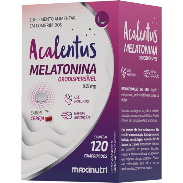 MELATONINA ACALENTUS ORODISPERSÍVEL – 120 COMPRIMIDOS – AUXILIA NO SONO E RELAXAMENTO
