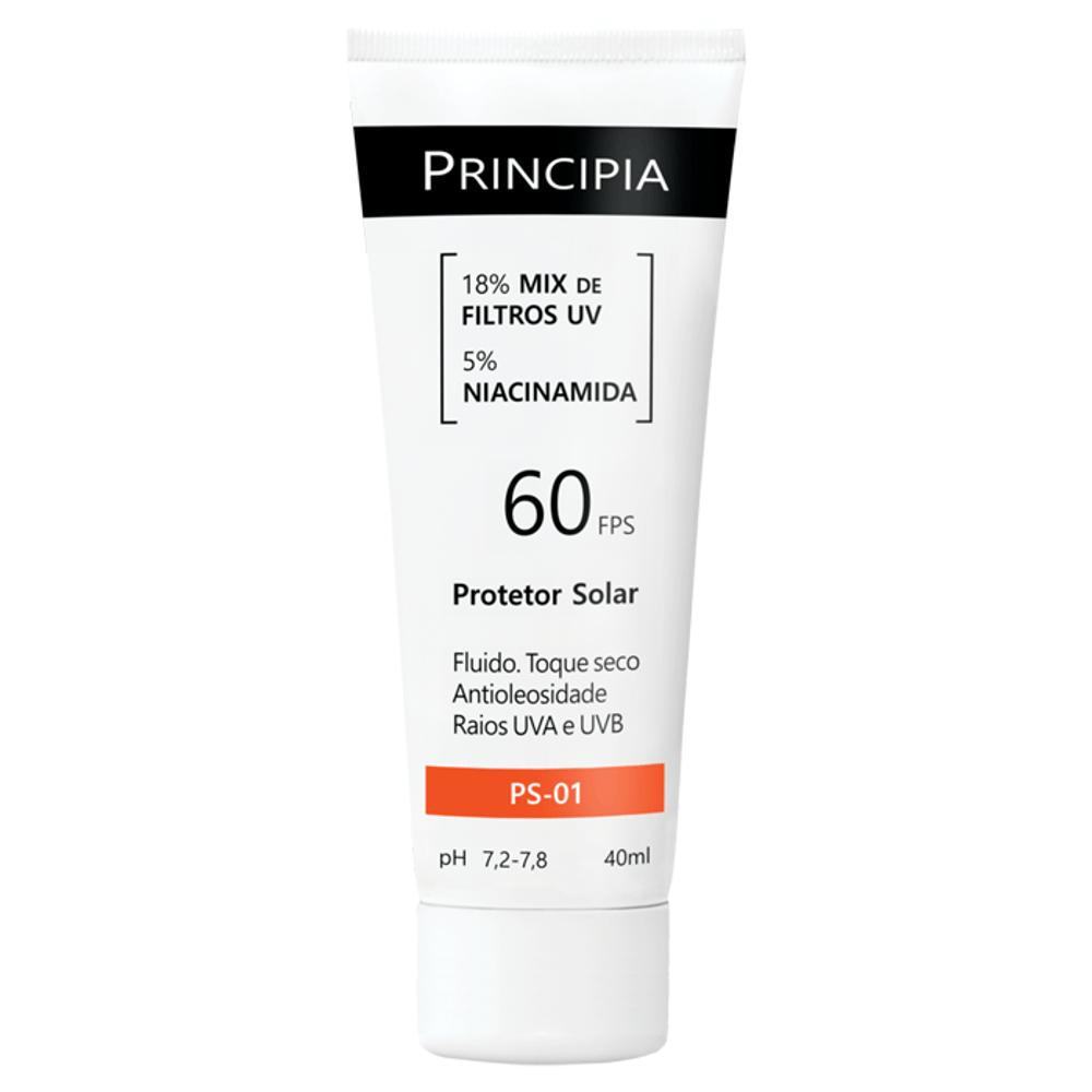 Protetor Solar Facial Principia PS-01 FPS 60 40ml – Toque Seco, Alta Proteção UVA/UVB, Oil Control 5% e Uso Diário