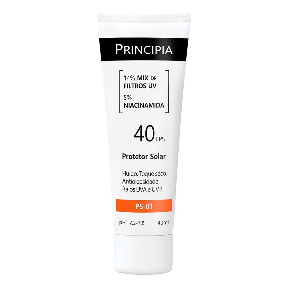 Protetor Solar Facial Principia PS-01 FPS 40 40ml – Proteção UVA/UVB, Toque Seco, Oil Control e Uso Diário