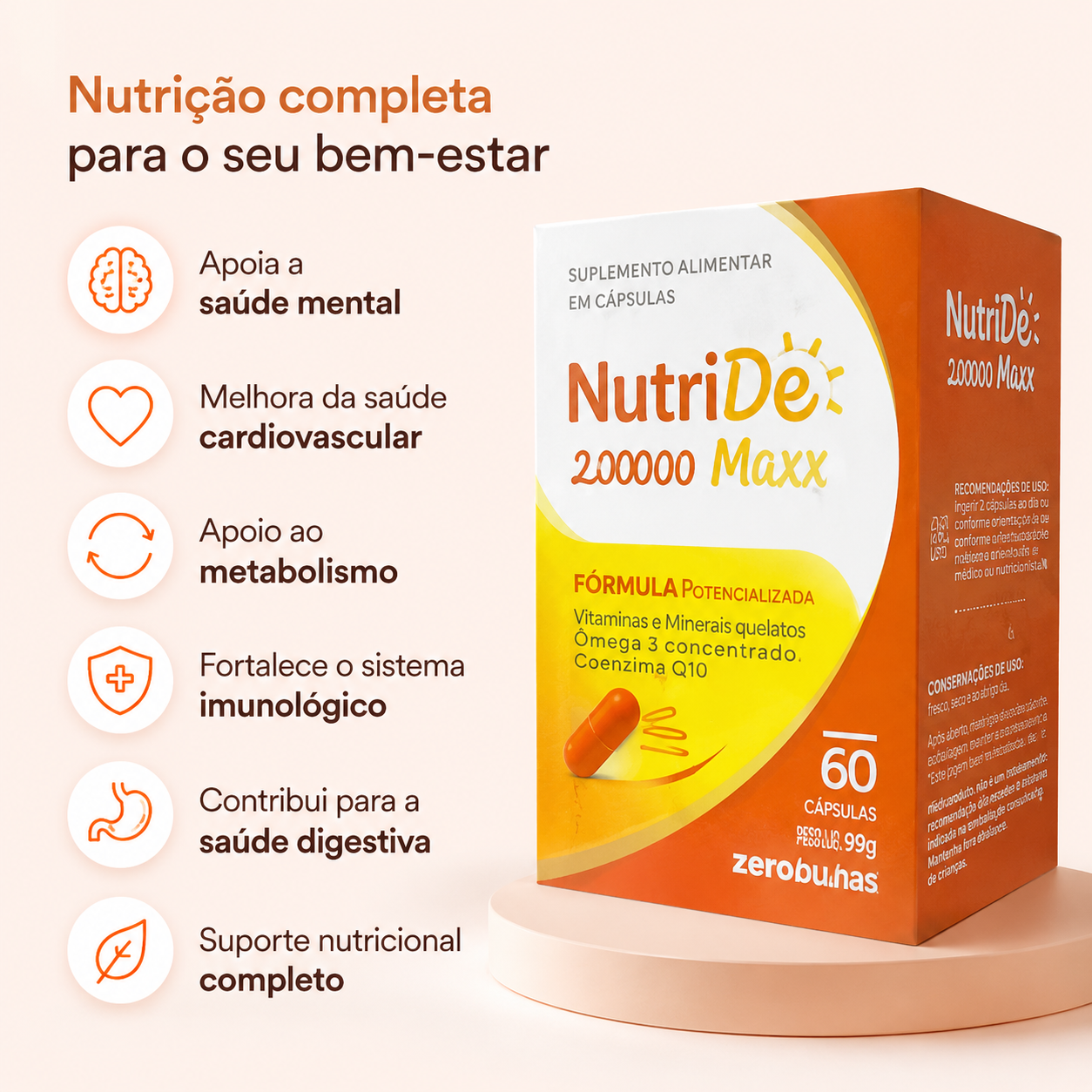 VITAMINA D3 2000 UI NUTRIDE – 60 CÁPSULAS – IMUNIDADE, OSSOS E SAÚDE MUSCULAR
