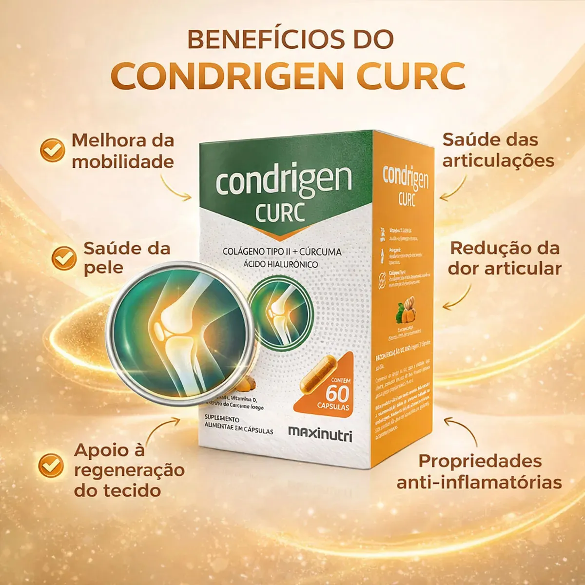 CONDRIGEN CÚRCUMA 60 CÁPSULAS – SUPORTE PARA ARTICULAÇÕES E AÇÃO ANTIOXIDANTE