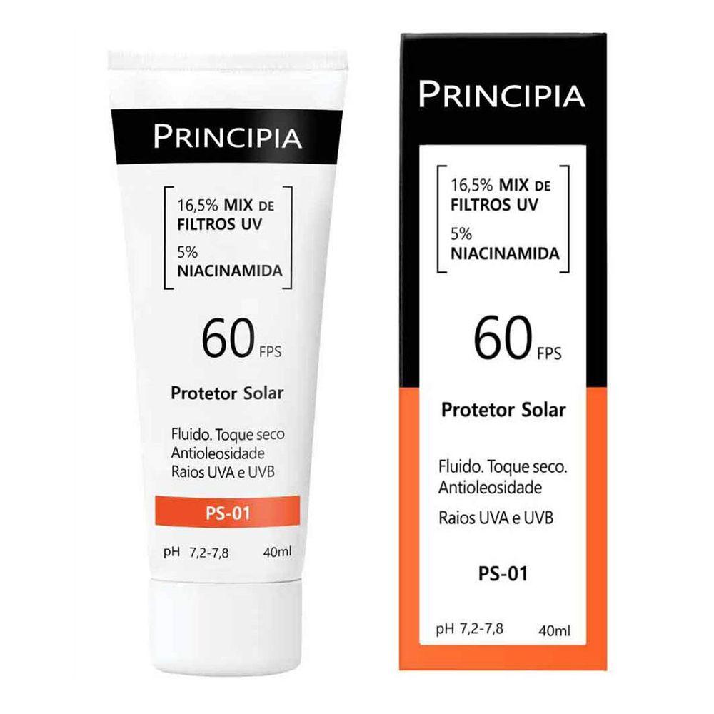 Protetor Solar Facial Principia PS-01 FPS 60 40ml – Toque Seco, Alta Proteção UVA/UVB, Oil Control 5% e Uso Diário