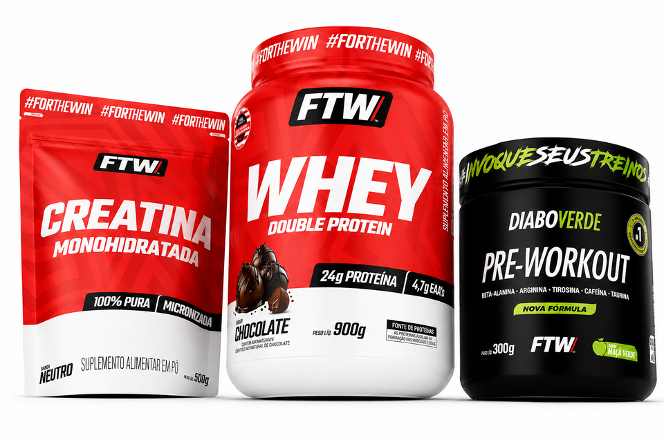 Kit FTW (Creatina Refil, Whey Chocolate e Pré-treino)